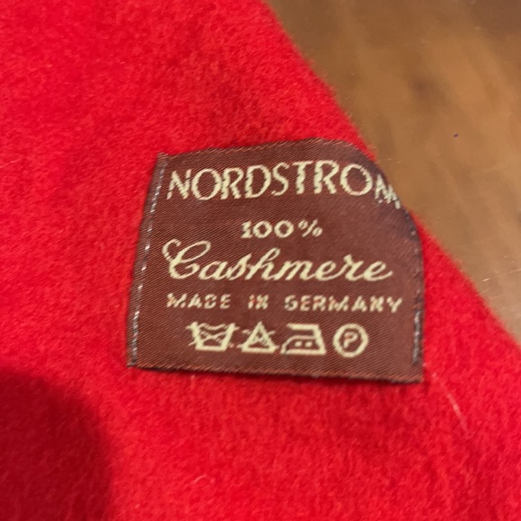 Nordstrom red cashmere fringe scarf made in Germany - Picture 2 of 4